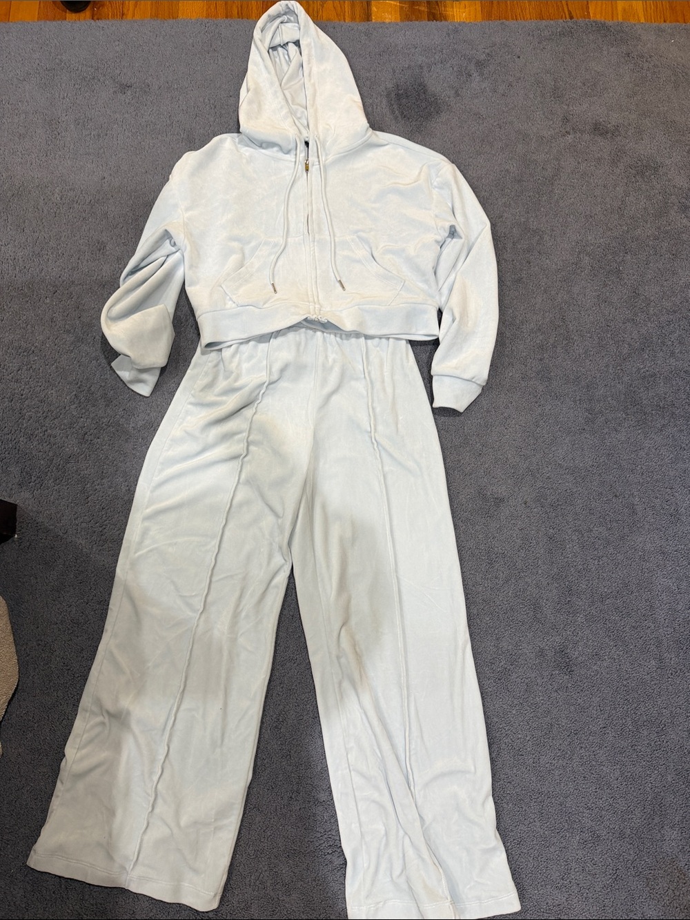 Forever 21 Pale Blue Wide-Leg Sweatpant and Cropped Hoodie Set